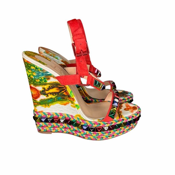 Christian Louboutin Shoes - Christian Louboutin Red Multicolor Platform Espadrille Wedges Size 38
